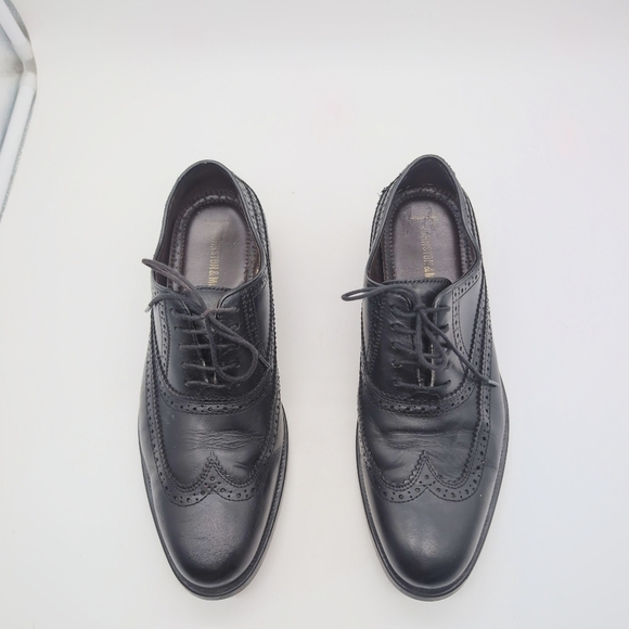 Johnston And Murphy Sz 9.5 Black Sheepskin Leather Duvall Oxford Wingtip Shoes main image 7
